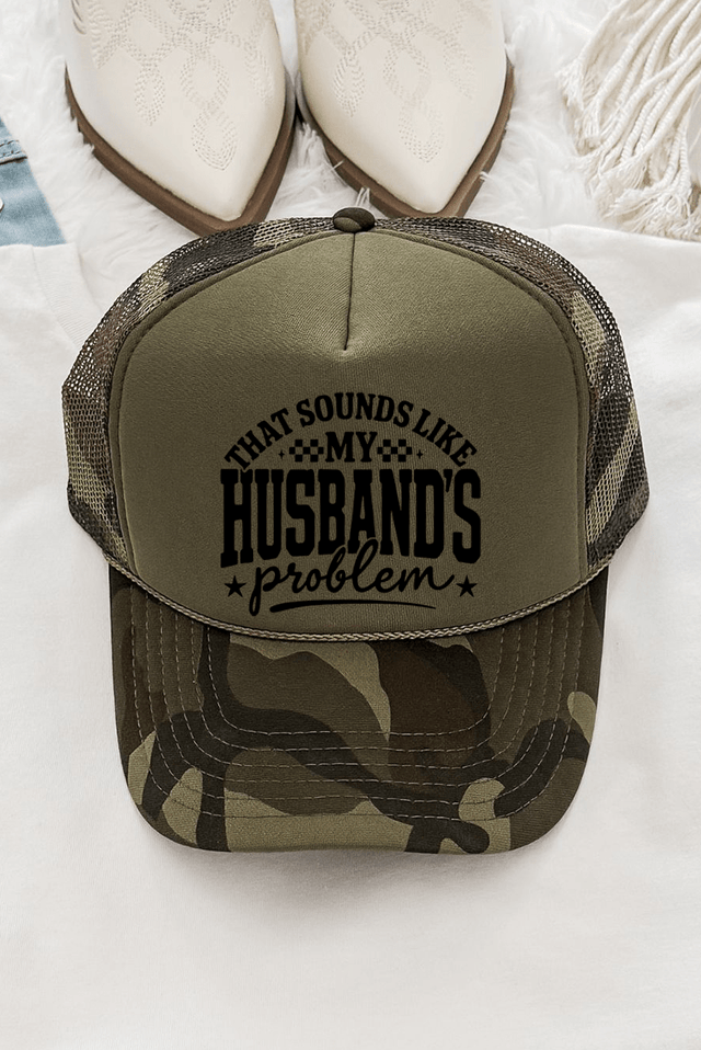 Husband's Problem Otto Camo with Olive Green Foam Front Trucker Hat - Wholesale Accessory Market