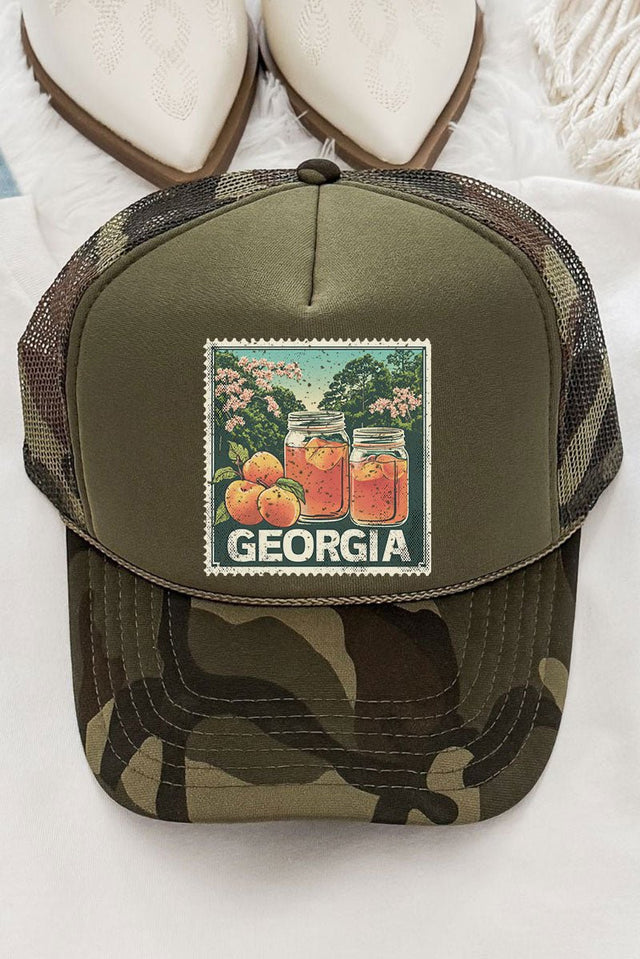 Vintage Georgia Stamp Otto Camo with Olive Green Foam Front Trucker Hat - Wholesale Accessory Market