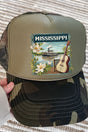 Vintage Mississippi Stamp Otto Camo with Olive Green Foam Front Trucker Hat - Wholesale Accessory Market