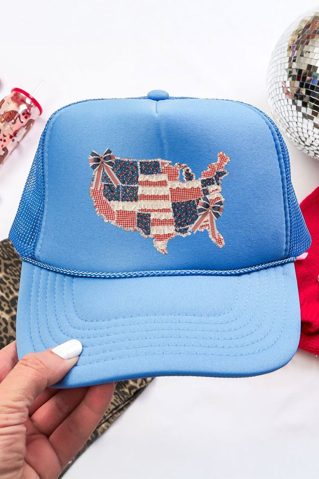 Faux Patchwork USA Map Otto Columbia Blue Foam Front Trucker Hat - Wholesale Accessory Market