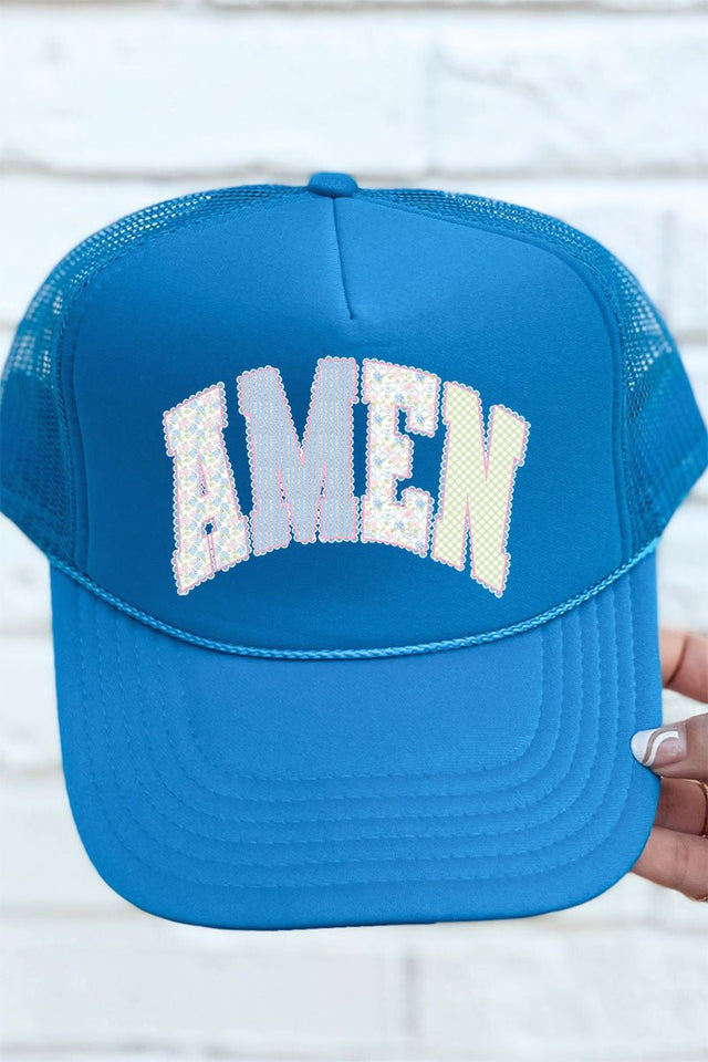 Garden Gingham Amen Otto Columbia Blue Foam Front Trucker Hat - Wholesale Accessory Market