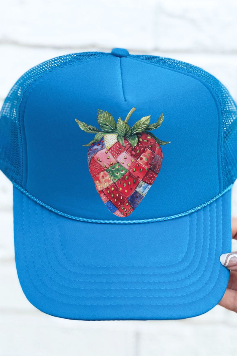 Patchwork Strawberry Otto Columbia Blue Foam Front Trucker Hat - Wholesale Accessory Market
