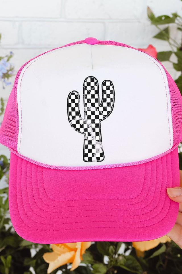 Checkered Cactus Otto Hot Pink with White Foam Front Trucker Hat - Wholesale Accessory Market