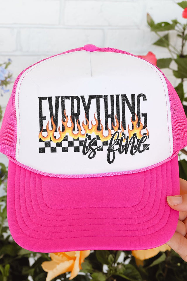 Everything Is Fine Otto Hot Pink with White Foam Front Trucker Hat - Wholesale Accessory Market