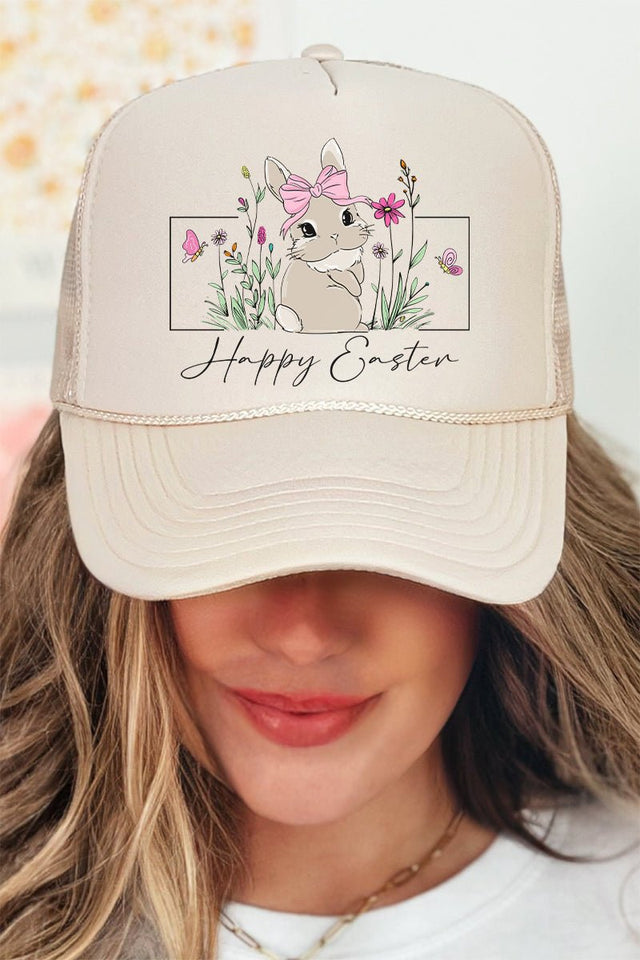 Bunny Girl Happy Easter Otto Khaki Foam Front Trucker Hat - Wholesale Accessory Market