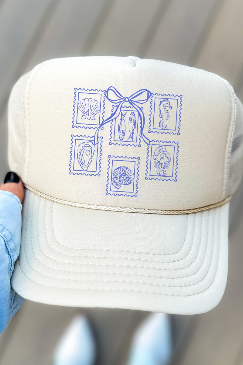 Coquette Coastal Stamps Otto Khaki Foam Front Trucker Hat - Wholesale Accessory Market