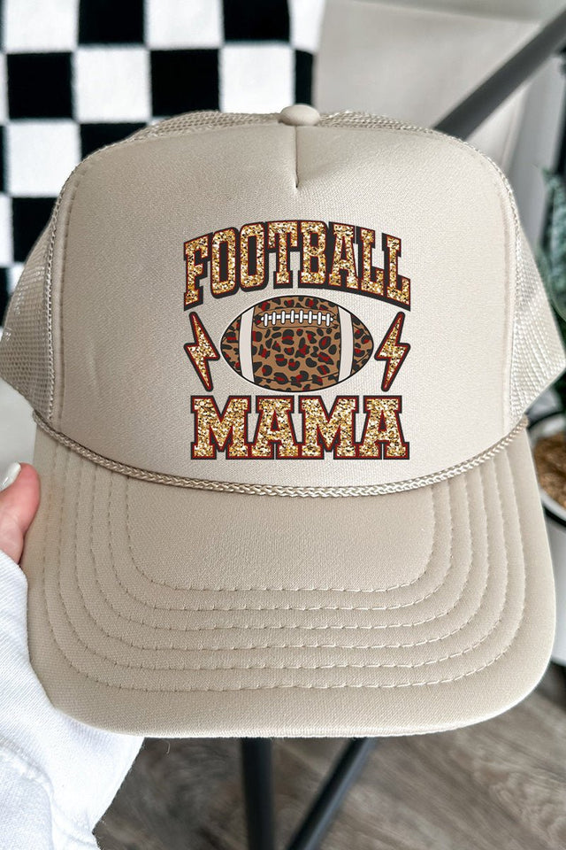 Faux Sequin Football Mama Otto Khaki Foam Front Trucker Hat - Wholesale Accessory Market