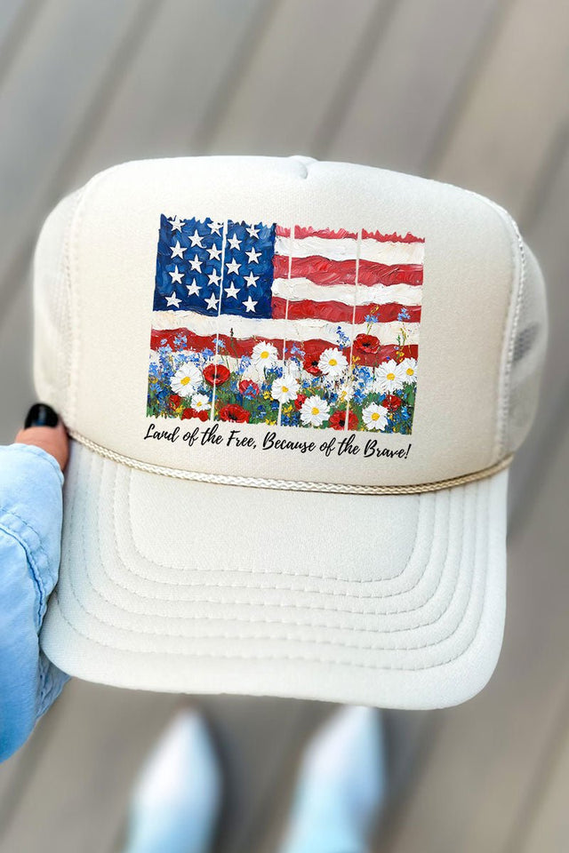 Floral Land Of The Free Otto Khaki Foam Front Trucker Hat - Wholesale Accessory Market
