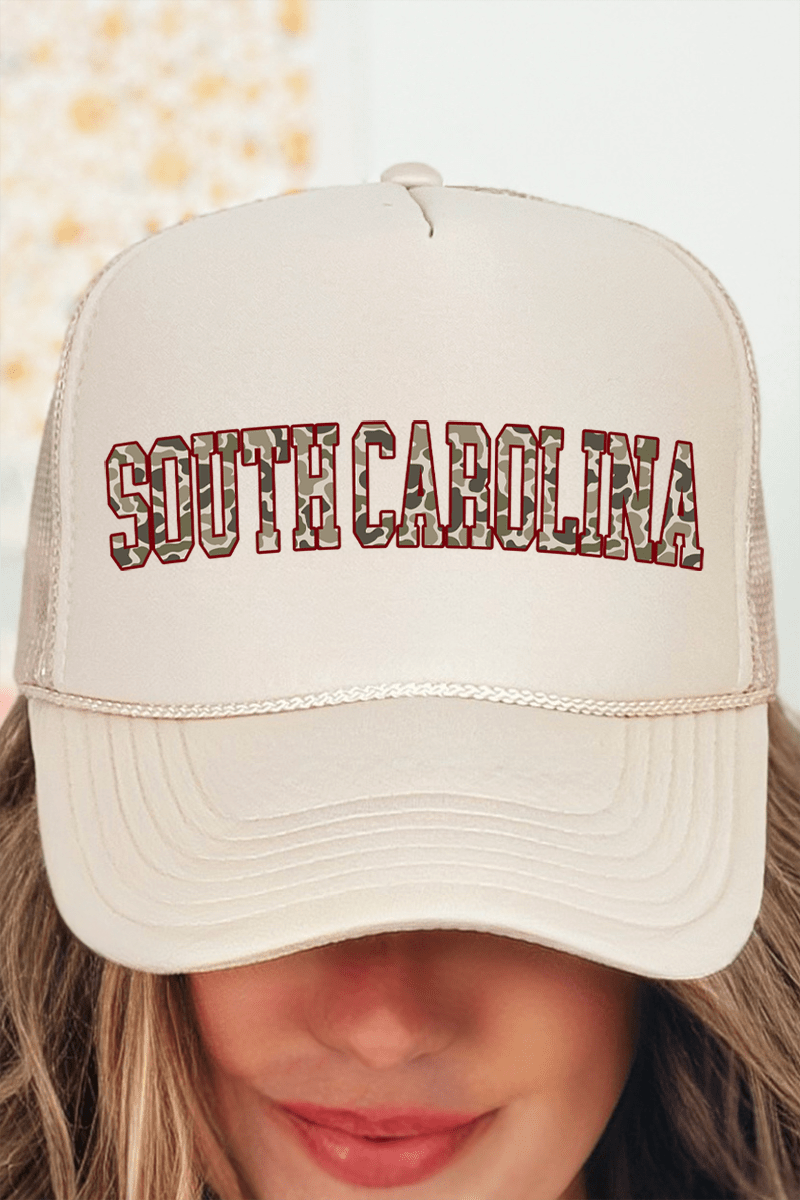 Garnet South Carolina Camo Otto Khaki Foam Front Trucker Hat - Wholesale Accessory Market