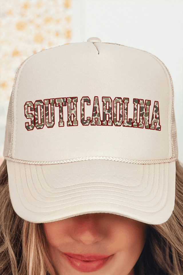 Garnet South Carolina Camo Otto Khaki Foam Front Trucker Hat - Wholesale Accessory Market