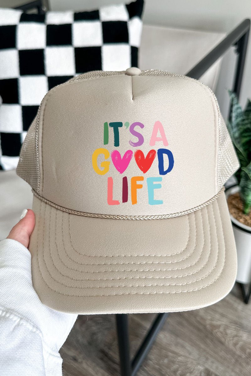 Heart It's A Good Life Otto Khaki Foam Front Trucker Hat - Wholesale Accessory Market