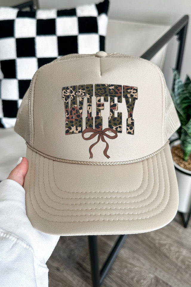 Hunting Wifey Ribbon Otto Khaki Foam Front Trucker Hat - Wholesale Accessory Market