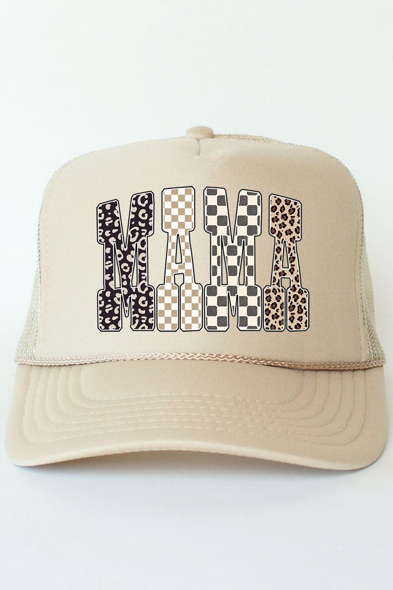 Leopard Checkered Mama Otto Khaki Foam Front Trucker Hat - Wholesale Accessory Market