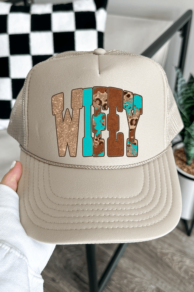 Leopard Love Wifey Otto Khaki Foam Front Trucker Hat - Wholesale Accessory Market