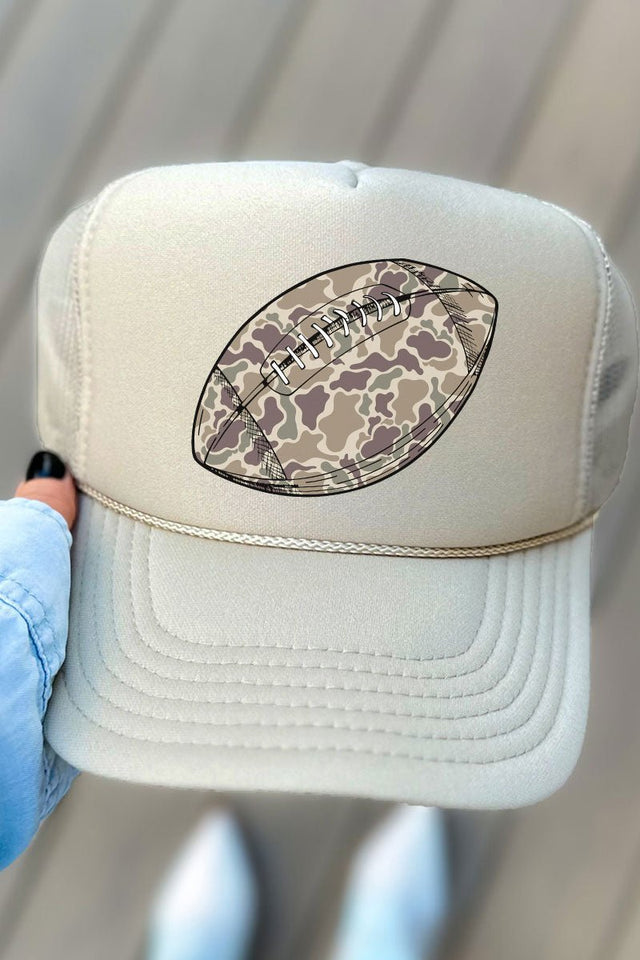 Old School Camo Football Otto Khaki Foam Front Trucker Hat - Wholesale Accessory Market