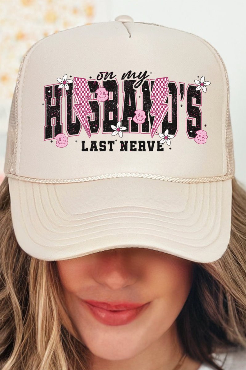 On My Husband's Last Nerve Otto Khaki Foam Front Trucker Hat - Wholesale Accessory Market
