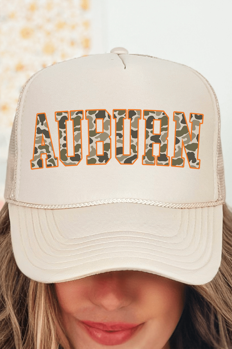 Orange Auburn Camo Otto Khaki Foam Front Trucker Hat - Wholesale Accessory Market