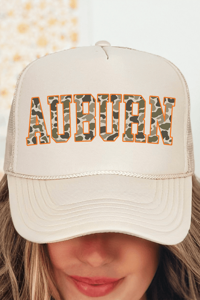 Orange Auburn Camo Otto Khaki Foam Front Trucker Hat - Wholesale Accessory Market