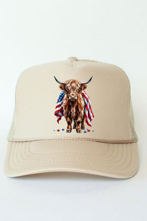 Painted Old Glory Highland Cow Otto Foam Front Trucker Hat - Wholesale Accessory Market