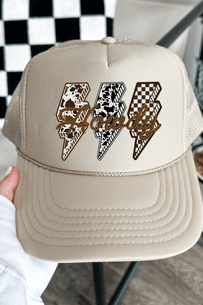 Roping Howdy Lightning Bolt Otto Khaki Foam Front Trucker Hat ...