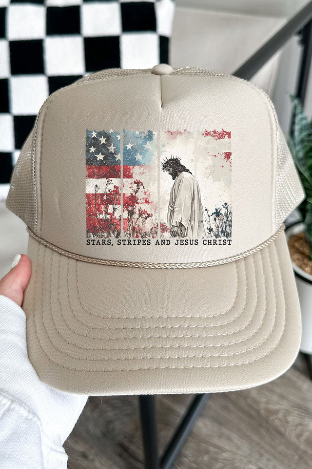 Stars, Stripes, & Jesus Christ Otto Khaki Foam Front Trucker Hat - Wholesale Accessory Market