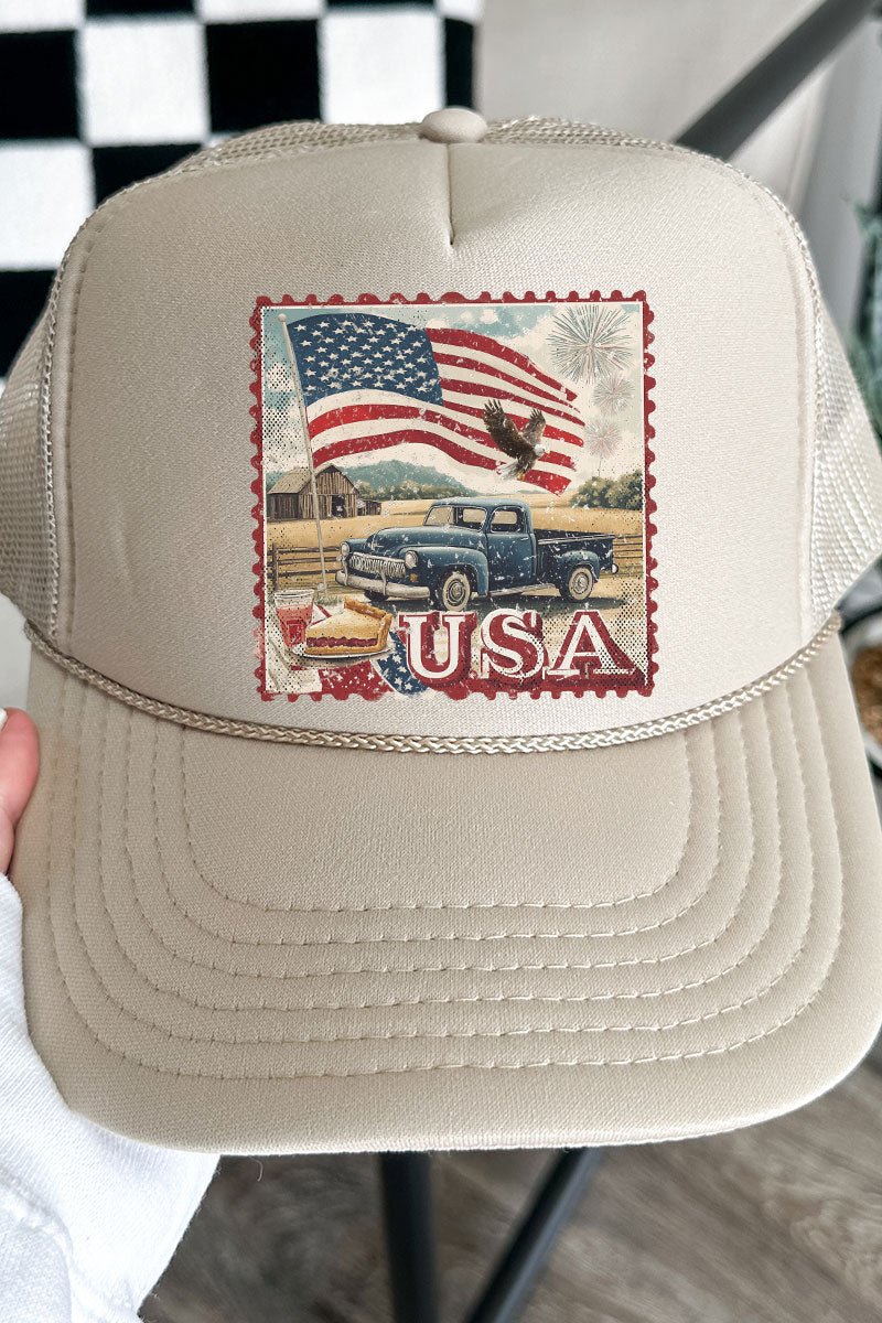 Vintage USA Stamp Otto Khaki Foam Front Trucker Hat - Wholesale Accessory Market