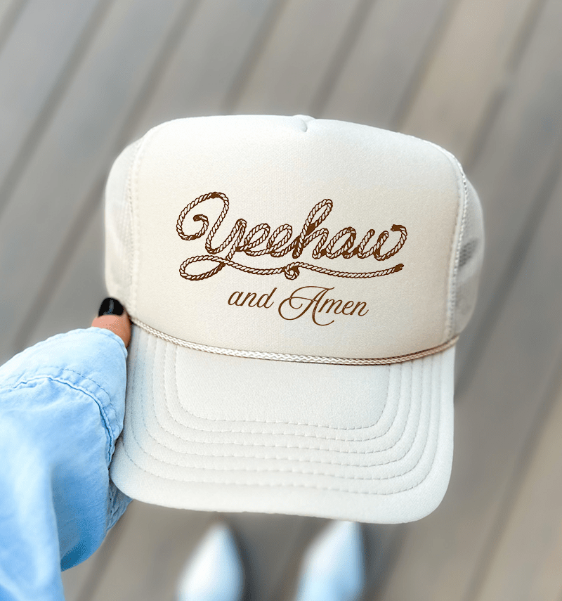 Yeehaw & Amen Otto Khaki Foam Front Trucker Hat - Wholesale Accessory Market