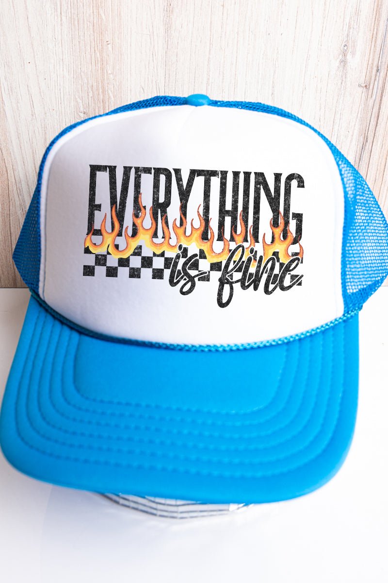 Everything Is Fine Otto Neon Blue with White Foam Front Trucker Hat - Wholesale Accessory Market