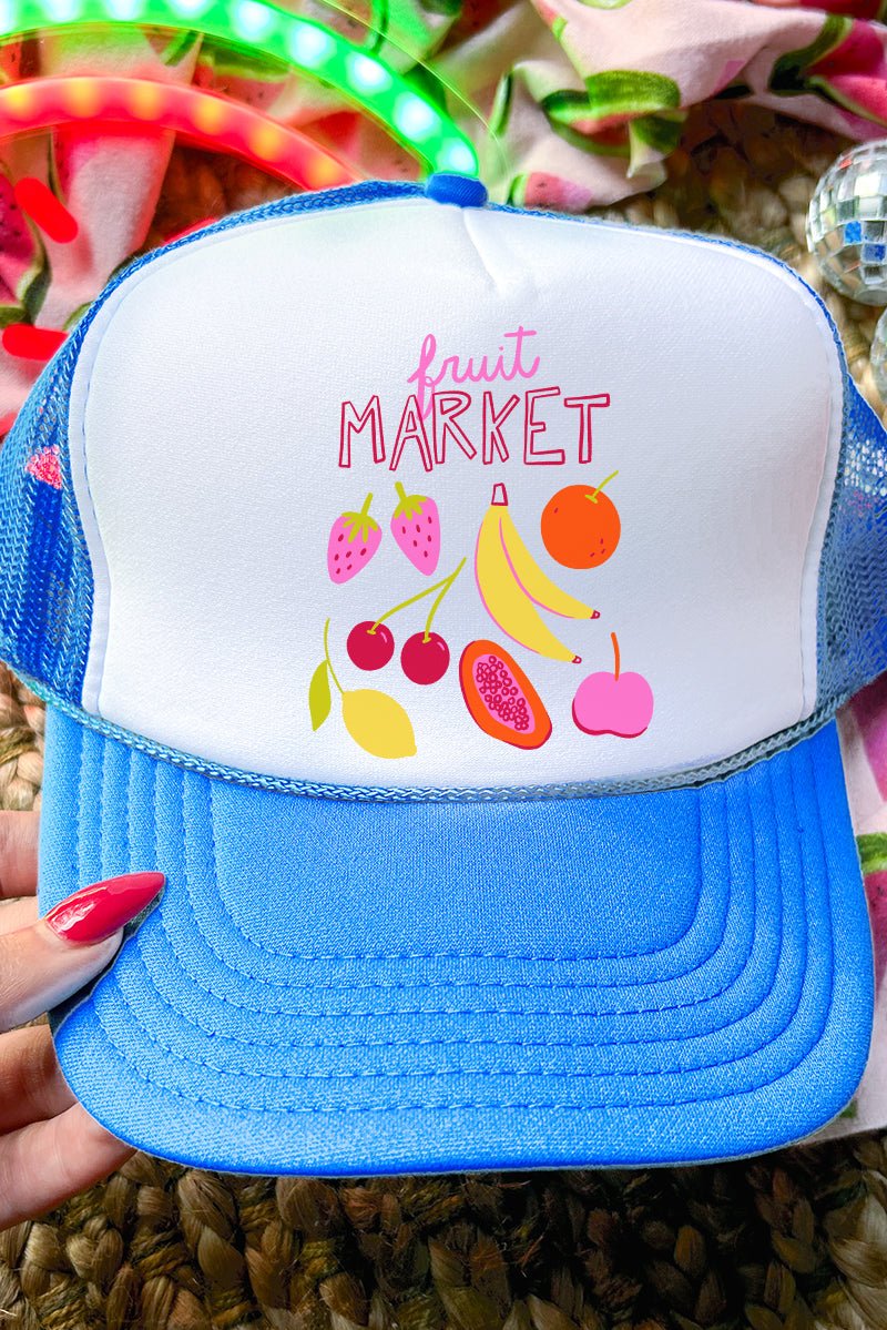 Fruit Market Otto Neon Blue with White Foam Front Trucker Hat - Wholesale Accessory Market