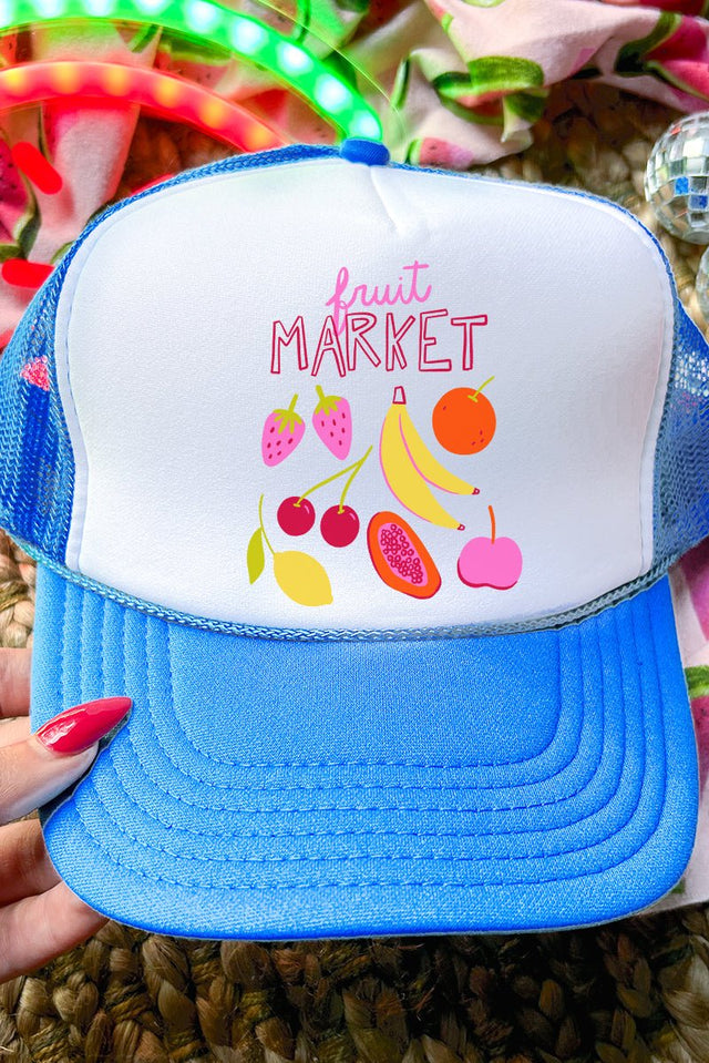 Fruit Market Otto Neon Blue with White Foam Front Trucker Hat - Wholesale Accessory Market