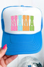 Galaxy Mama Otto Neon Blue with White Foam Front Trucker Hat - Wholesale Accessory Market