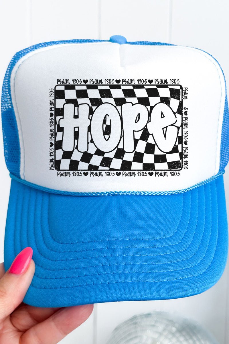 Wavy Checkered Hope Otto Neon Blue with White Foam Front Trucker Hat - Wholesale Accessory Market