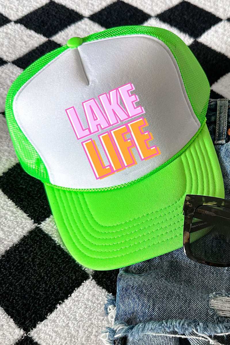 Golden Hour Lake Life Otto Neon Green with White Foam Front Trucker Hat - Wholesale Accessory Market