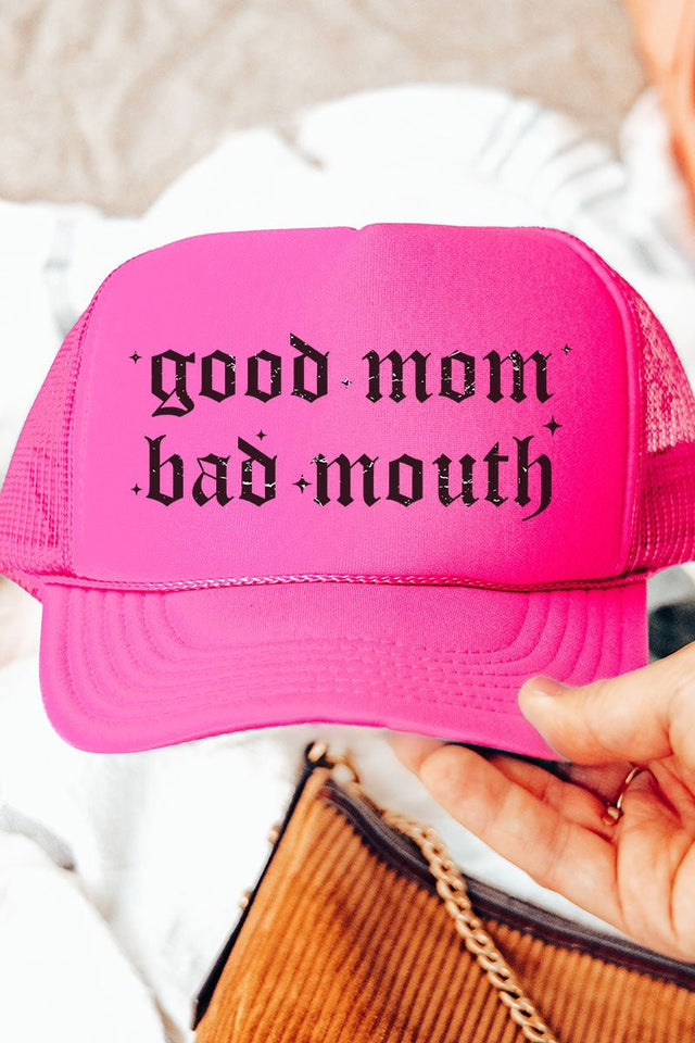 Good Mom Bad Mouth Otto Neon Pink Foam Front Trucker Hat - Wholesale Accessory Market