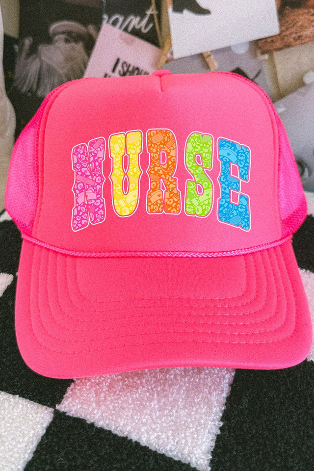 Nurse Neon Care Crew Otto Neon Pink Foam Front Trucker Hat - Wholesale Accessory Market