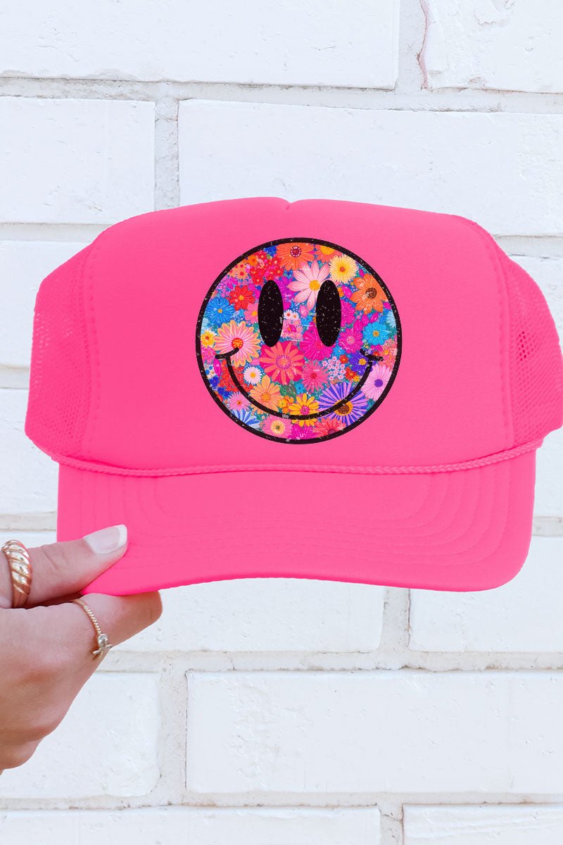 Retro Happy Smiles Otto Neon Pink Foam Front Trucker Hat - Wholesale Accessory Market