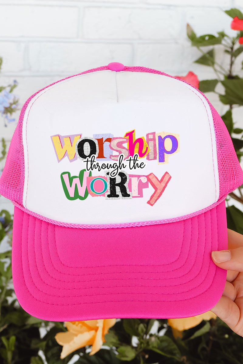 Bold Worship Through The Worry Otto Neon Pink with White Foam Front Trucker Hat - Wholesale Accessory Market