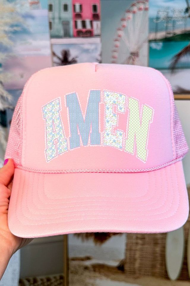 Garden Gingham Amen Otto Pink Foam Front Trucker Hat - Wholesale Accessory Market