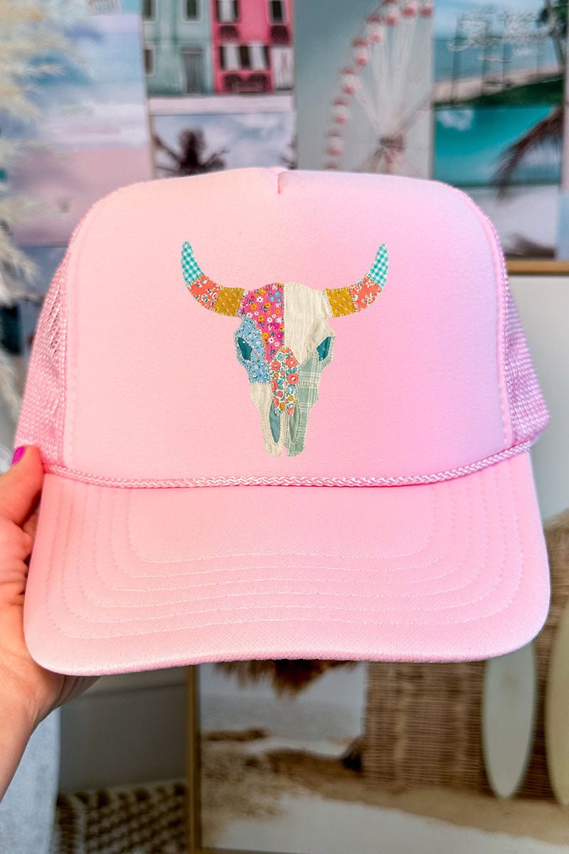 Patchwork Steer Head Otto Pink Foam Front Trucker Hat - Wholesale Accessory Market