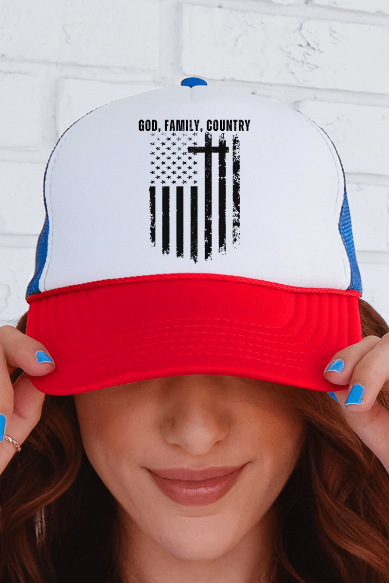 God, Family, Country Otto Red, White, & Blue Foam Front Trucker Hat - Wholesale Accessory Market