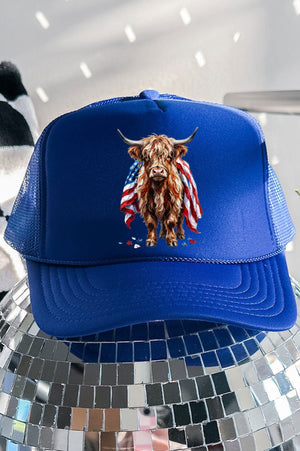 Painted Old Glory Highland Cow Otto Foam Front Trucker Hat - Wholesale Accessory Market