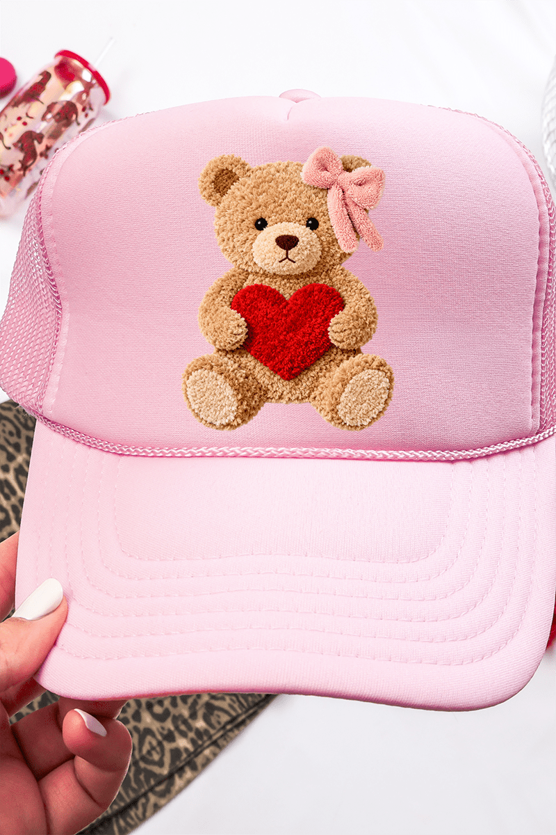 Cozy Heart Cub Faux Yarn Otto Soft Pink Foam Front Trucker Hat - Wholesale Accessory Market