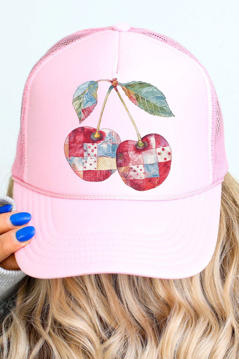 Faux Patchwork Cherries Otto Soft Pink Foam Front Trucker Hat - Wholesale Accessory Market
