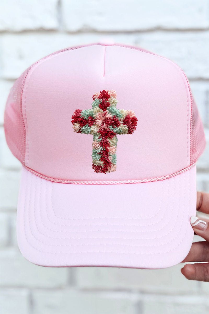 Faux Yarn Cross Otto Soft Pink Foam Front Trucker Hat - Wholesale Accessory Market