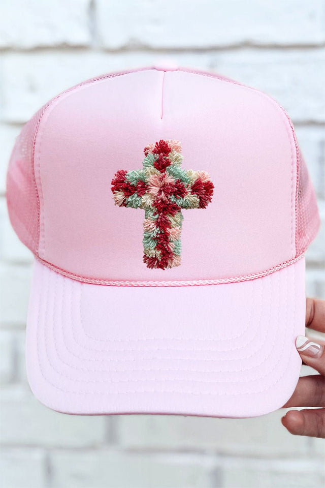Faux Yarn Cross Otto Soft Pink Foam Front Trucker Hat - Wholesale Accessory Market