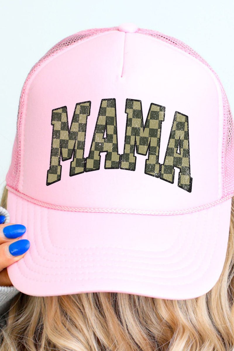 Olive Checkered Mama Otto Soft Pink Foam Front Trucker Hat - Wholesale Accessory Market