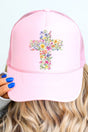 Watercolor Floral Cross Otto Soft Pink Foam Front Trucker Hat - Wholesale Accessory Market