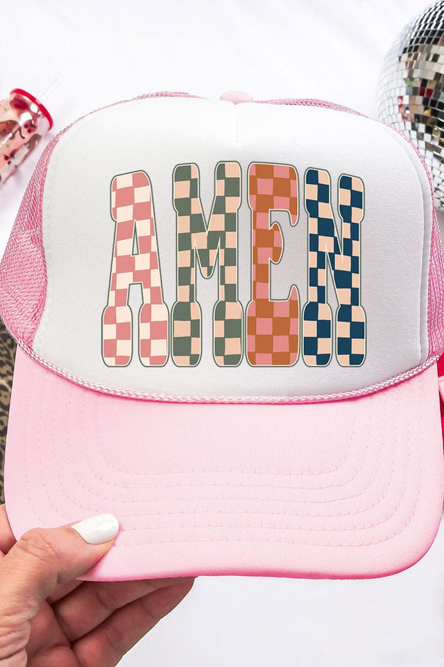 Checkered Amen Otto Soft Pink with White Foam Front Trucker Hat - Wholesale Accessory Market