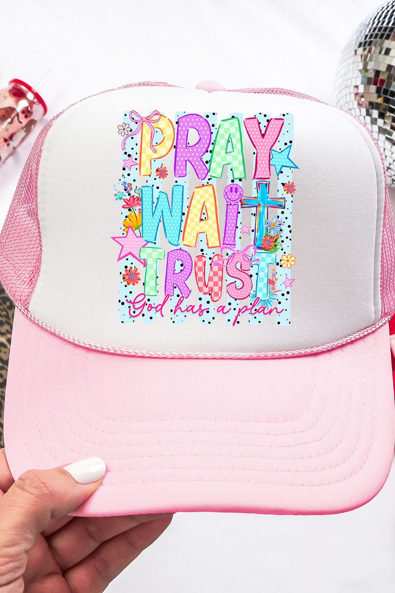 Pray Wait Trust Bright Doodle Otto Foam Front Trucker Hat - Wholesale Accessory Market