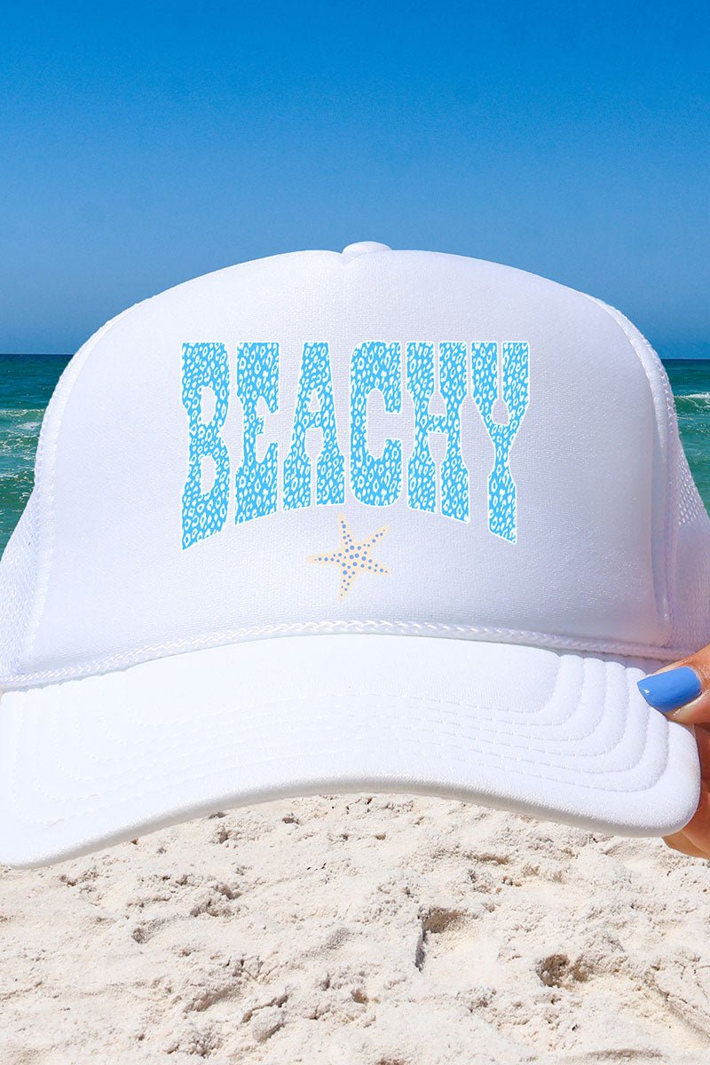 Coastal Beachy Leopard Otto White Foam Front Trucker Hat - Wholesale Accessory Market